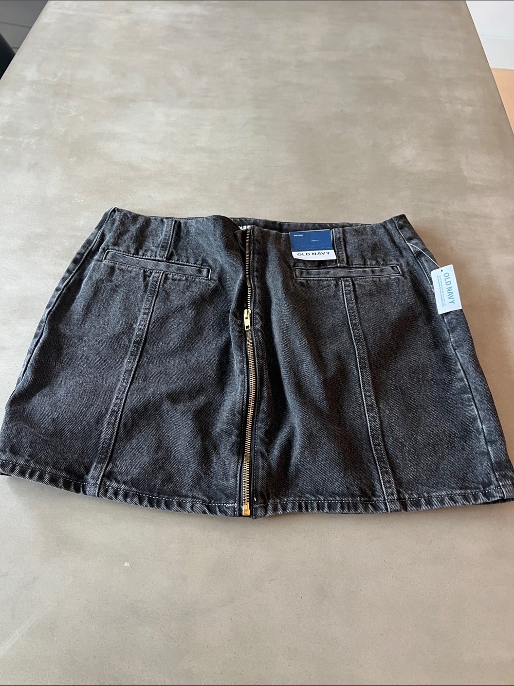 Old Navy Black Denim Mini Skirt with Gold Front Zip